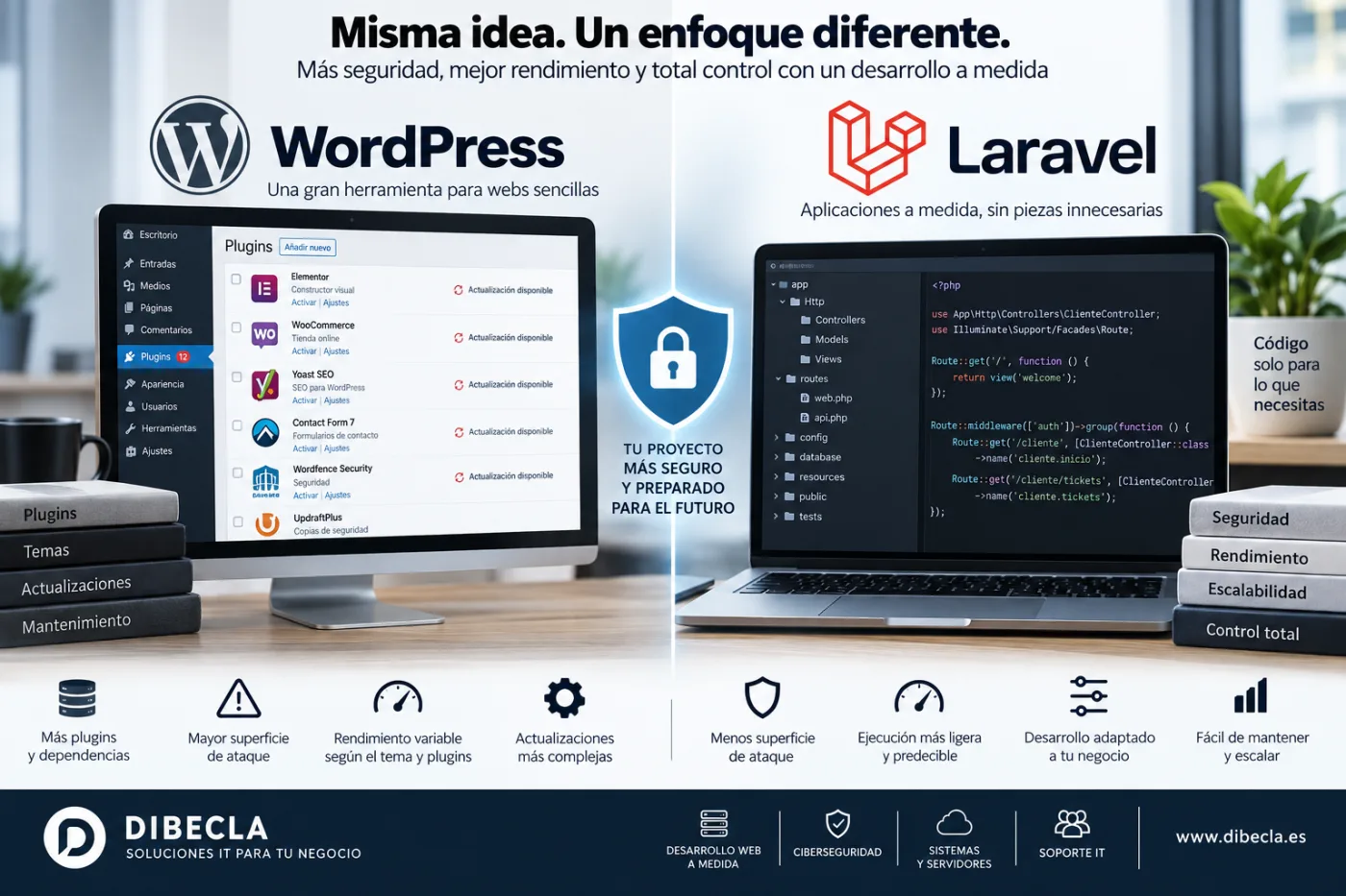 Desarrollo web seguro y ligero en Laravel frente a una arquitectura WordPress basada en plugins