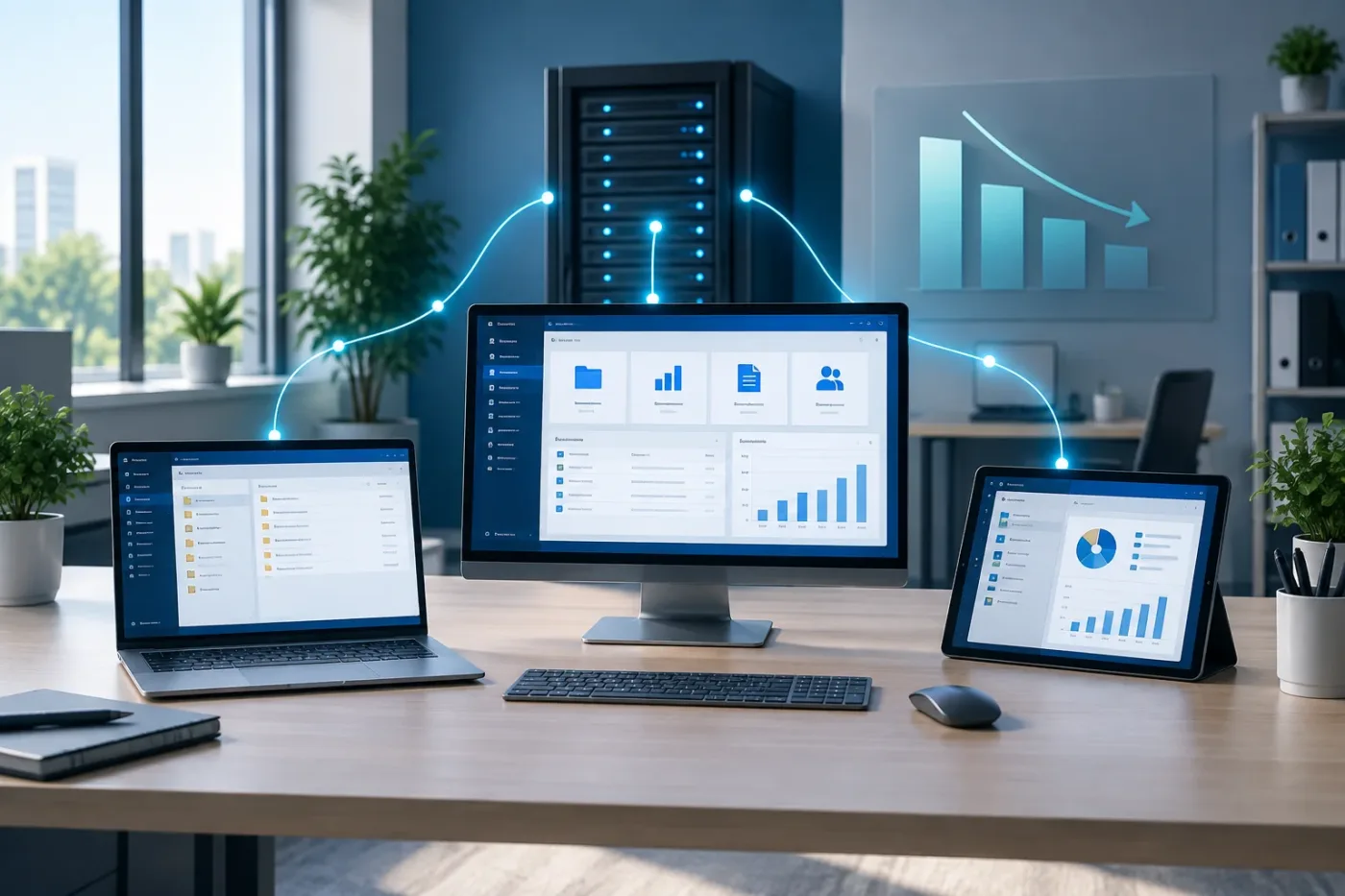 Equipos conectados mediante TSplus a un servidor central de aplicaciones Windows